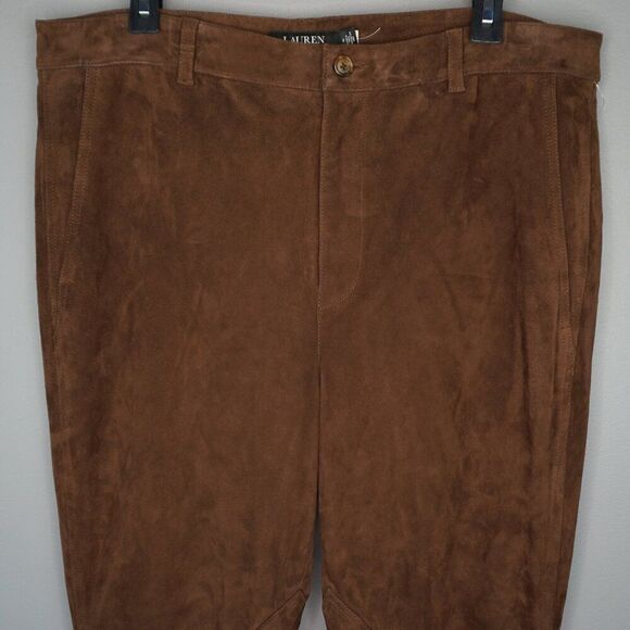 New Lauren Ralph Lauren Straight-Leg Goat Suede Riding Pants in Brown sz 16 - Picture 5 of 16